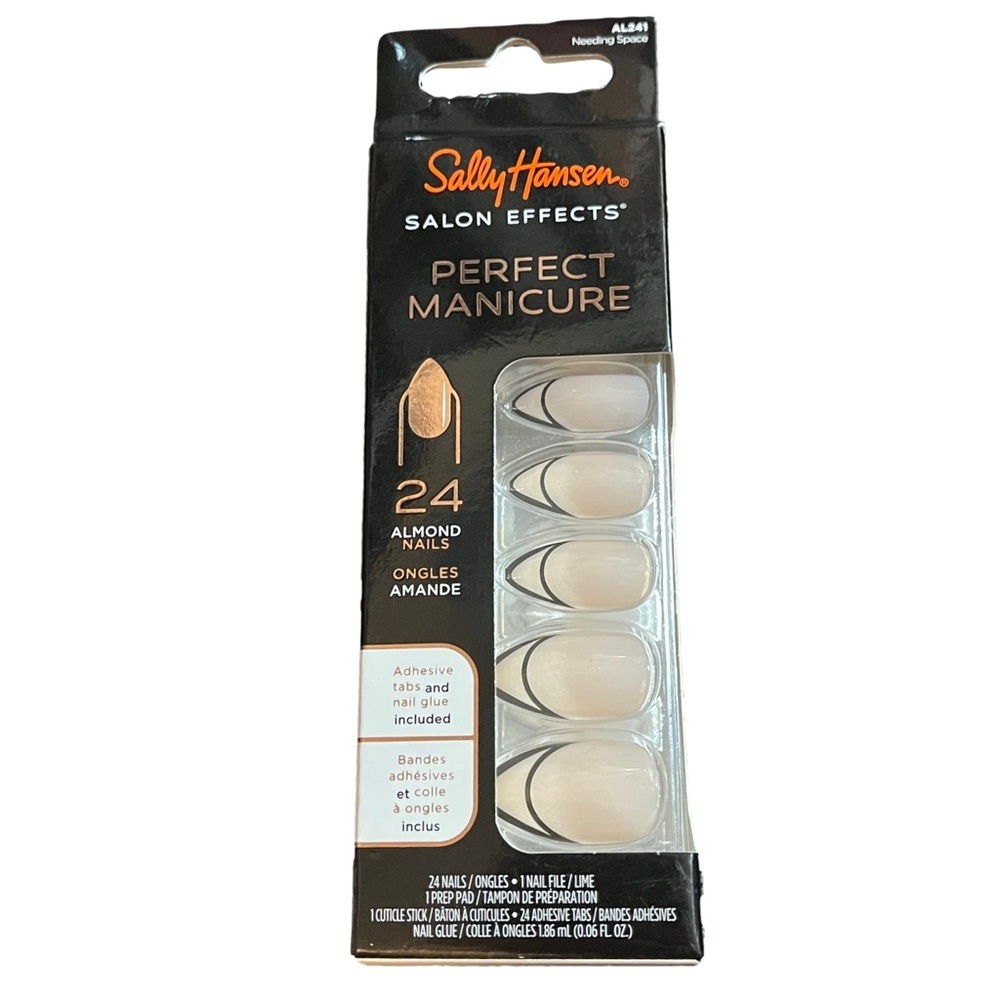 Sally Hansen Almond 24 Nails Set French Tips Black Outline Salon Effects